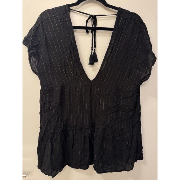 Xhilaration Black/Gold V-Neck Beach Swim Cover Up Tunic Top Size Medium NWT - Picture 2 of 7